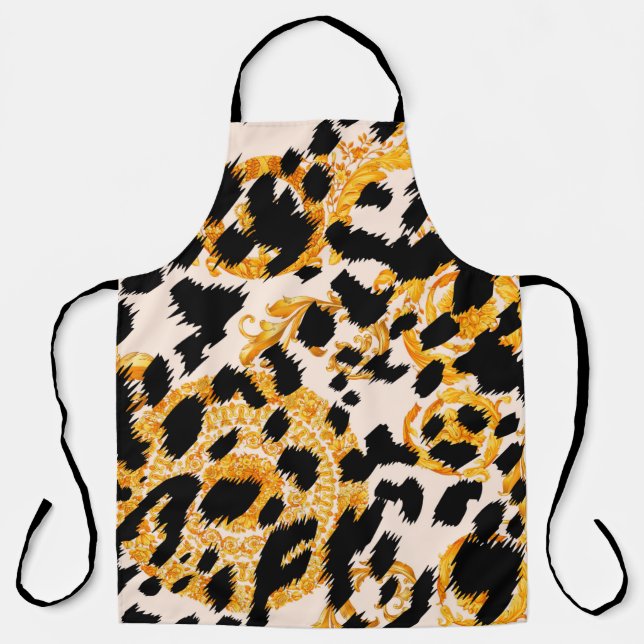 Leopardenstruktur mit goldbarocken Mustern Schürze (Vorderseite)