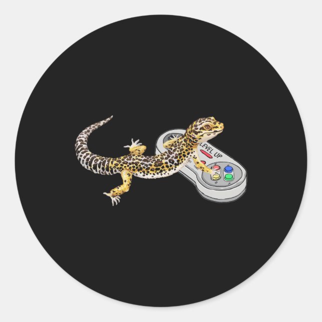 Leopardgecko spielt Videospiel Echse und Reptil Runder Aufkleber (Vorderseite)
