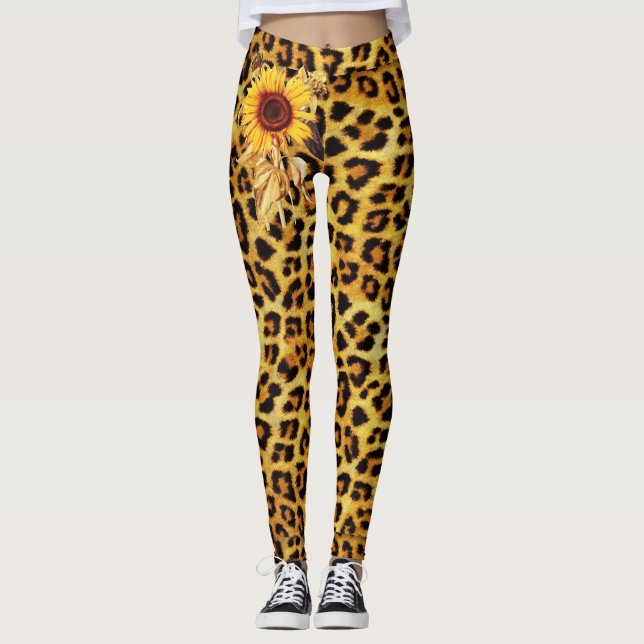 LEOPARDHAUT MIT SONNENBLUMEN LEGGINGS (Vorderseite)