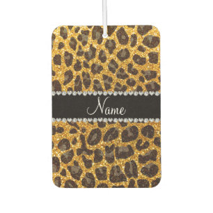 Leopardruckdruck auf individuelle Name Gelb-Glitze Autolufterfrischer