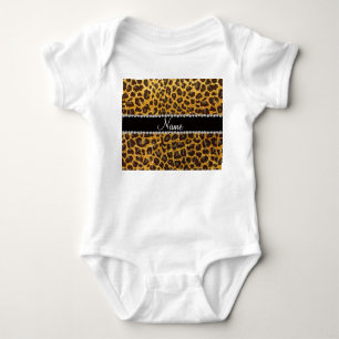 Leopardruckdruck auf individuelle Name Gelb-Glitze Baby Strampler