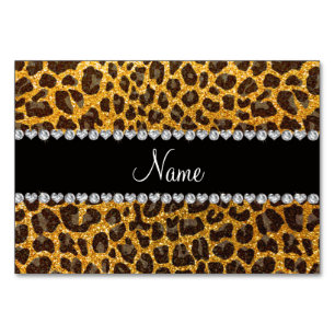 Leopardruckdruck auf individuelle Name Gelb-Glitze Tischnummer