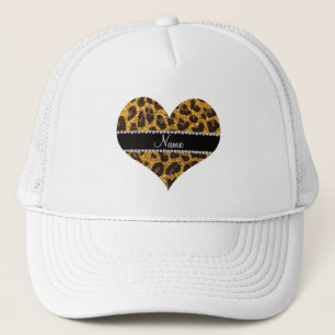 Leopardruckdruck auf individuelle Name Gelb-Glitze Truckerkappe