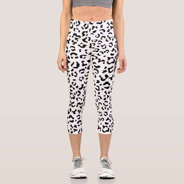 Leopardrucke, Leoparden, Schwarz und Weiß Capri Leggings (Vorderseite)