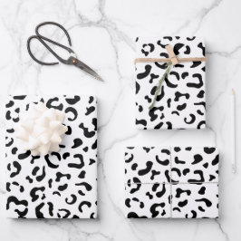 Leopardrucke, Leoparden, Schwarz und Weiß Geschenkpapier Set