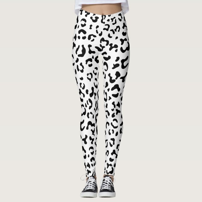 Leopardrucke, Leoparden, Schwarz und Weiß Leggings (Vorderseite)