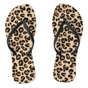 Leopardrucke, Schwarz, Braun, Rost und Tan Flip Flops