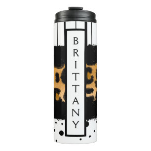 Leopardrucke, schwarze und weiße Polka-Punkte, Str Thermosbecher