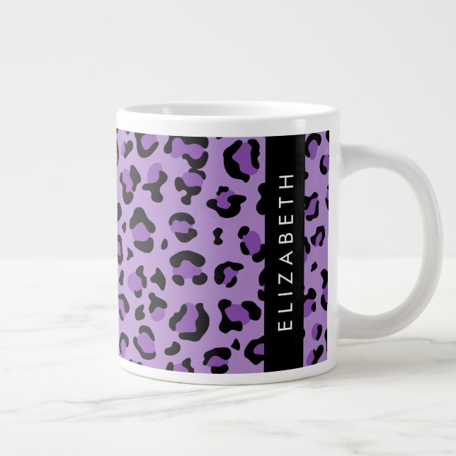Leopardrucke, Spots, Lila Leopard, Ihr Name Jumbo-Tasse (Rechts)