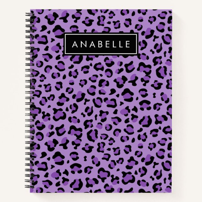 Leopardrucke, Spots, Lila Leopard, Ihr Name Notizbuch (Vorderseite)