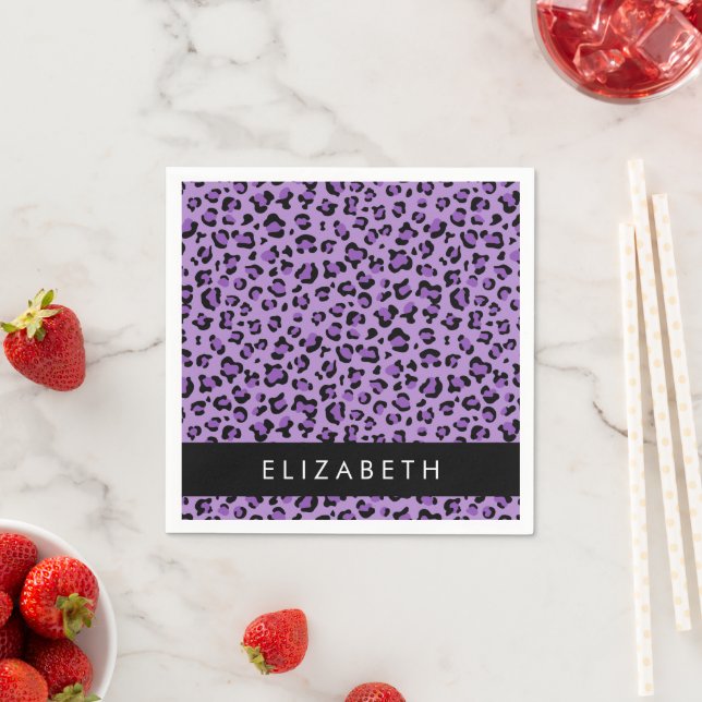Leopardrucke, Spots, Lila Leopard, Ihr Name Serviette (Beispiel)