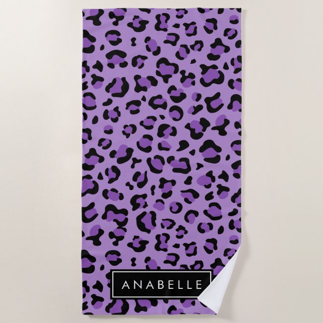 Leopardrucke, Spots, Lila Leopard, Ihr Name Strandtuch (Vorderseite)