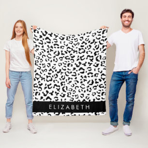 Leopardrucke, Spots, Schwarzweiß, Ihr Name Fleecedecke