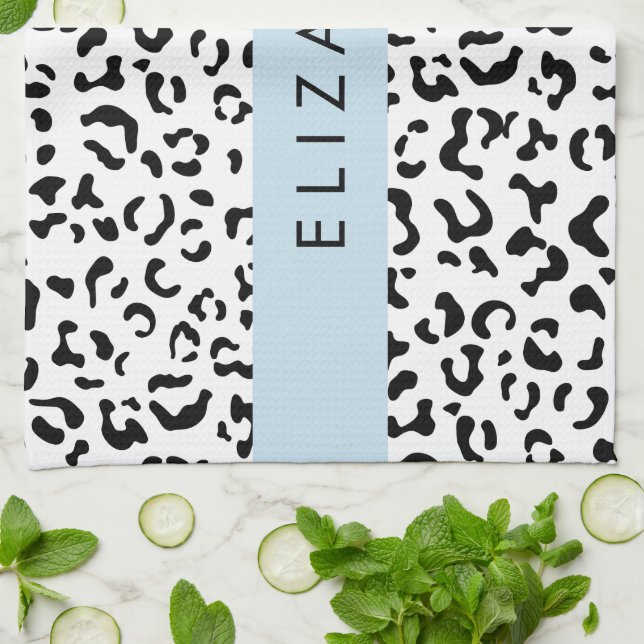 Leopardrucke, Spots, Schwarzweiß, Ihr Name Geschirrtuch (Gefaltet)
