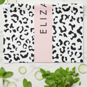Leopardrucke, Spots, Schwarzweiß, Ihr Name Geschirrtuch