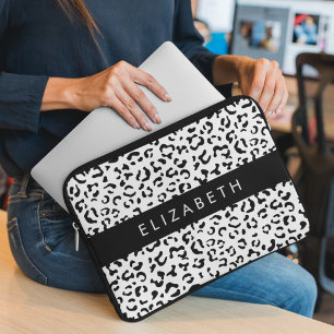 Leopardrucke, Spots, Schwarzweiß, Ihr Name Laptopschutzhülle