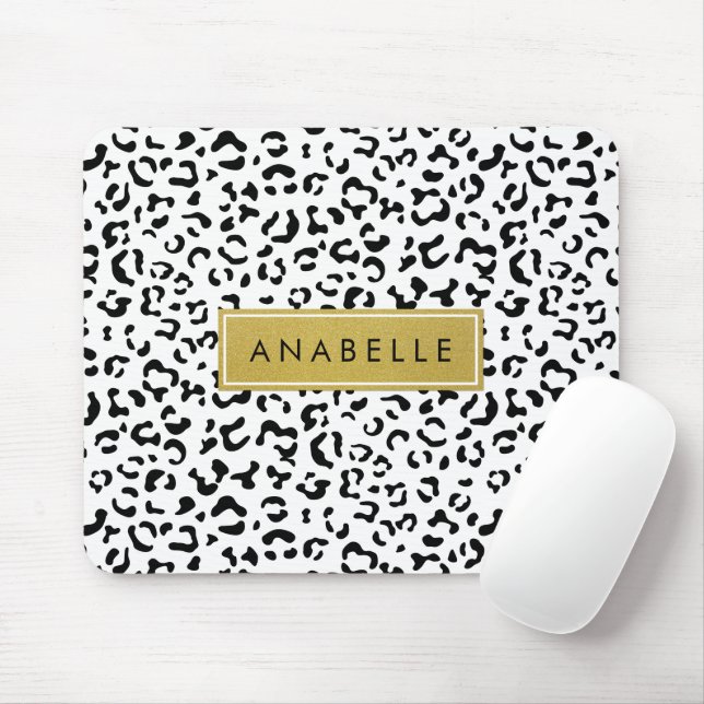 Leopardrucke, Spots, Schwarzweiß, Ihr Name Mousepad (Mit Mouse)