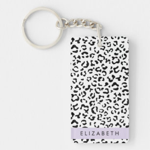 Leopardrucke, Spots, Schwarzweiß, Ihr Name Schlüsselanhänger
