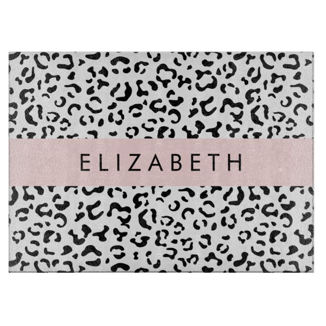 Leopardrucke, Spots, Schwarzweiß, Ihr Name Schneidebrett (Vorderseite)