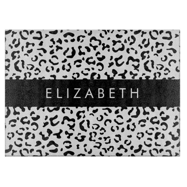 Leopardrucke, Spots, Schwarzweiß, Ihr Name Schneidebrett (Vorderseite)