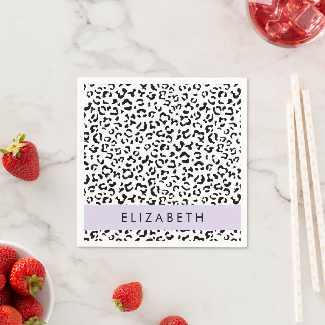 Leopardrucke, Spots, Schwarzweiß, Ihr Name Serviette (Beispiel)