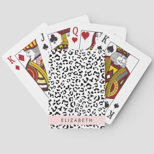 Leopardrucke, Spots, Schwarzweiß, Ihr Name Spielkarten (Rückseite)
