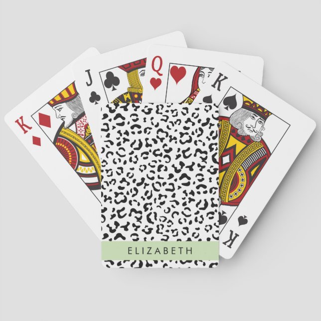 Leopardrucke, Spots, Schwarzweiß, Ihr Name Spielkarten (Rückseite)
