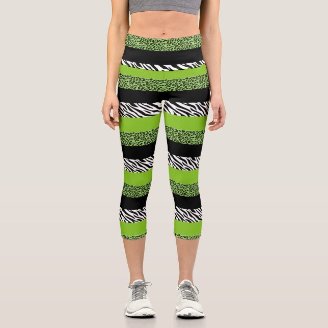Leopardrucke, Zebra Print, Tierdruck, grün Capri Leggings (Vorderseite)