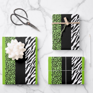 Leopardrucke, Zebra Print, Tierdruck, grün Geschenkpapier Set