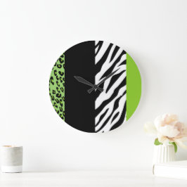Leopardrucke, Zebra Print, Tierdruck, grün Große Wanduhr