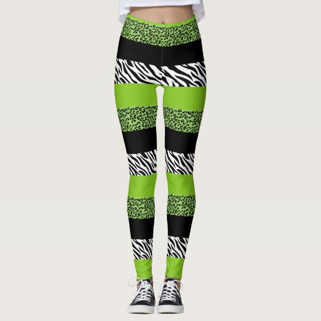 Leopardrucke, Zebra Print, Tierdruck, grün Leggings (Vorderseite)