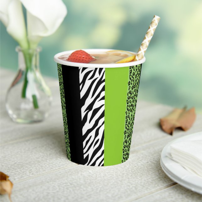 Leopardrucke, Zebra Print, Tierdruck, grün Pappbecher (In Situ)