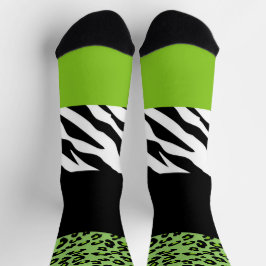 Leopardrucke, Zebra Print, Tierdruck, grün Socken