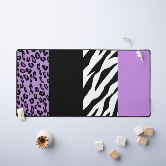 Leopardrucke, Zebra Print, Tierdruck, Lila Schreibtischunterlage (Kindertisch)