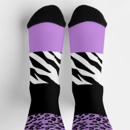 Leopardrucke, Zebra Print, Tierdruck, Lila Socken