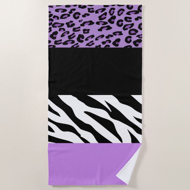 Leopardrucke, Zebra Print, Tierdruck, Lila Strandtuch (Vorderseite)