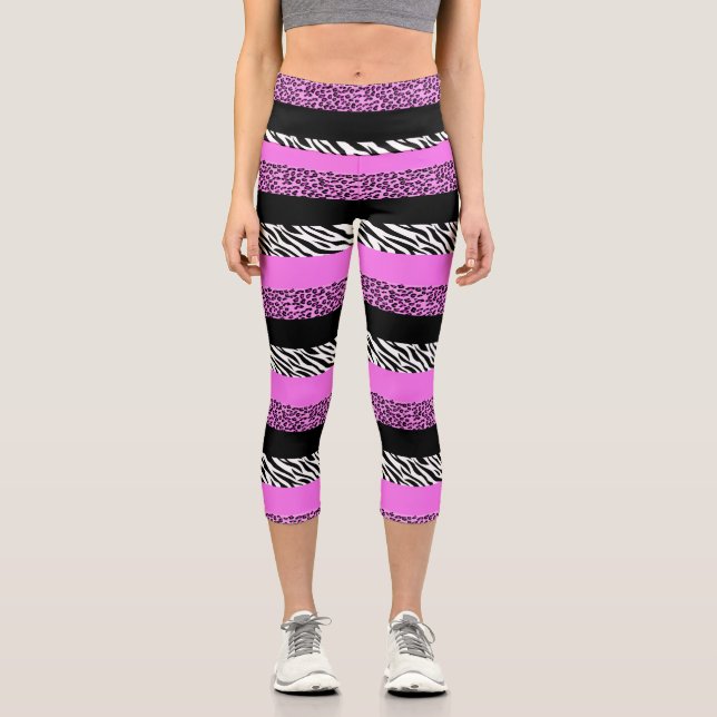 Leopardrucke, Zebra Print, Tierdruck, Rosa Capri Leggings (Vorderseite)