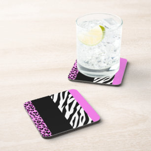 Leopardrucke, Zebra Print, Tierdruck, Rosa Getränkeuntersetzer