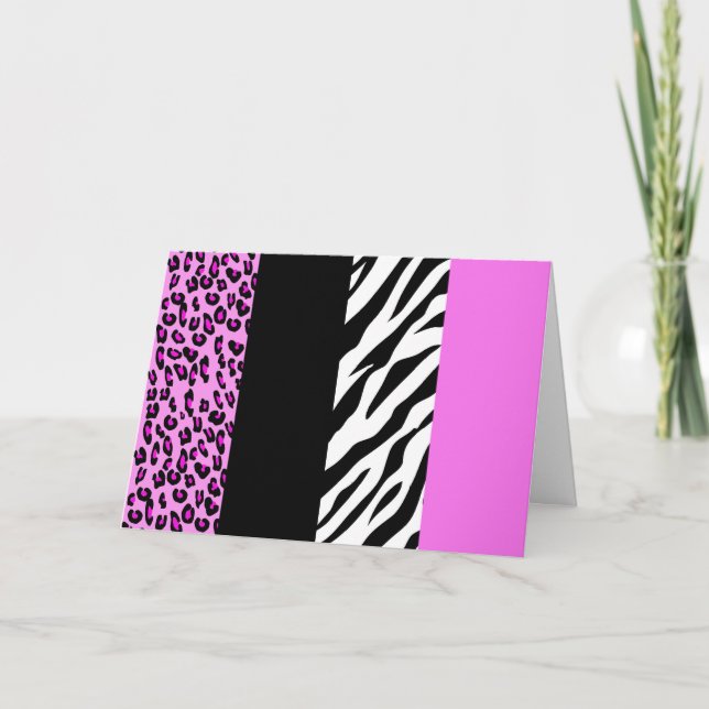 Leopardrucke, Zebra Print, Tierdruck, Rosa Karte (Vorderseite)