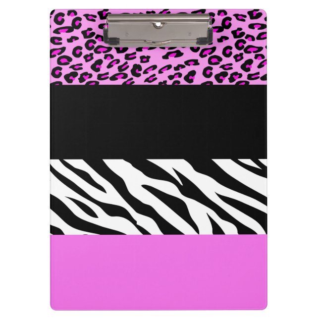 Leopardrucke, Zebra Print, Tierdruck, Rosa Klemmbrett (Vorderseite)