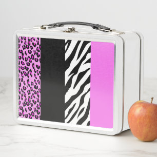 Leopardrucke, Zebra Print, Tierdruck, Rosa Metall Brotdose