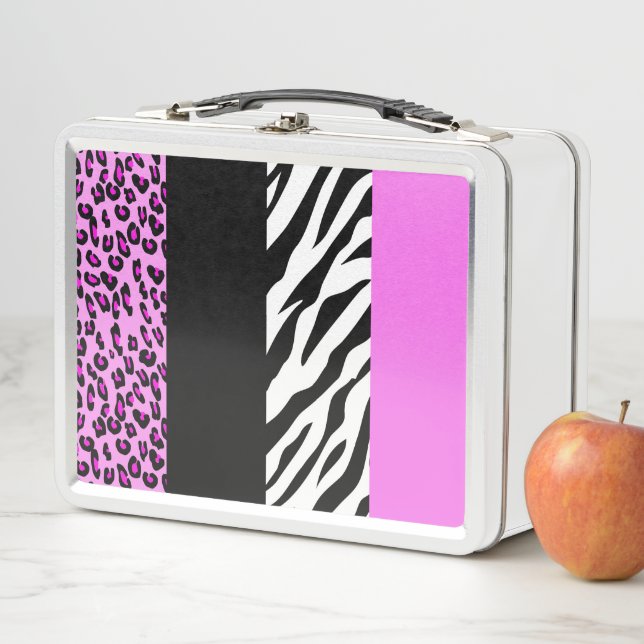 Leopardrucke, Zebra Print, Tierdruck, Rosa Metall Brotdose (Beispiel)