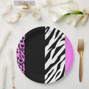 Leopardrucke, Zebra Print, Tierdruck, Rosa Pappteller