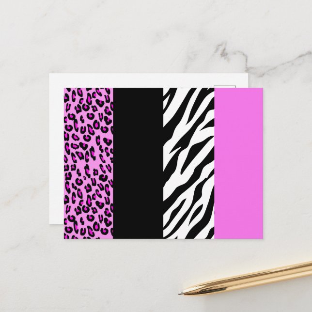 Leopardrucke, Zebra Print, Tierdruck, Rosa Postkarte (Vorderseite/Rückseite Beispiel)