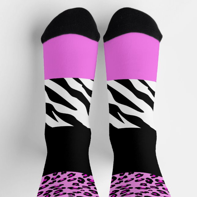Leopardrucke, Zebra Print, Tierdruck, Rosa Socken (Oben)