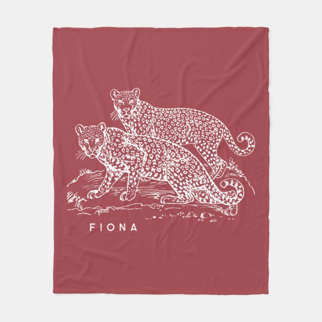 Leopards Illustration Burnt Sienna Fleece Blanket (Vorderseite)