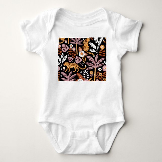 Leopards Palms Vintag Nahtlos Muster Baby Strampler (Vorderseite)