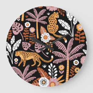 Leopards Palms Vintag Nahtlos Muster Große Wanduhr