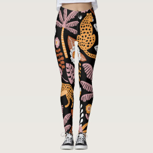 Leopards Palms Vintag Nahtlos Muster Leggings