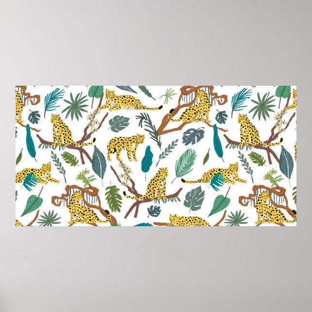 Leopards wild animals in jungle forest hand drawn  poster (Vorne)